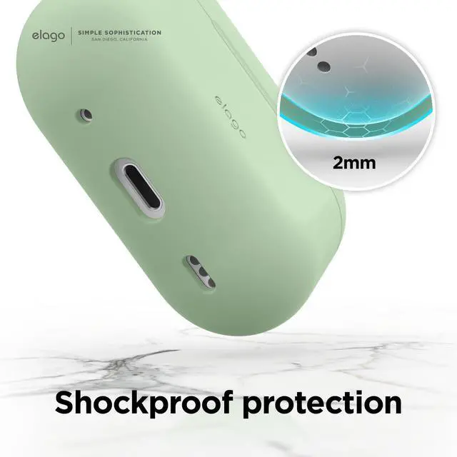 Alt view image 5 of 7 - Silicone Case for AirPods Pro 2 | Silicone Case with Keychain, Front LED Visible, Supports Wireless Charging (2022) (Pastel Green)