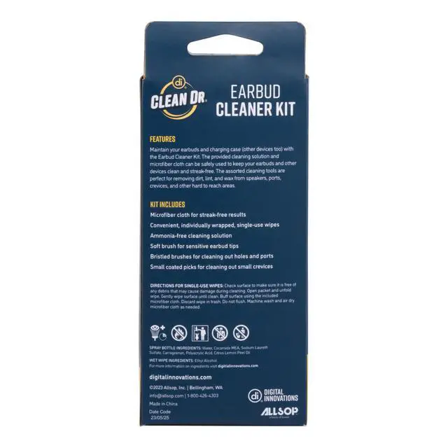 Alt view image 7 of 7 - CleanDr Earbud Cleaning Kit | 32-piece kit removes earwax and debris, brushes wipes picks solution, safe cleaning for AirPods earbuds charging cases