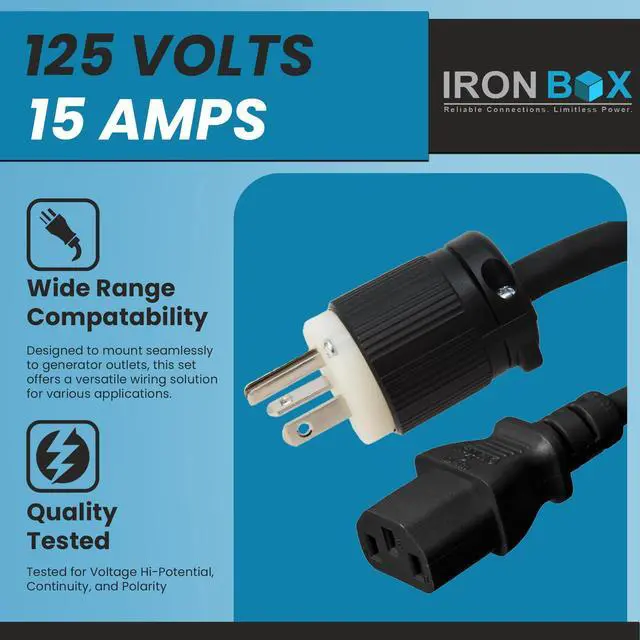 Alt view image 3 of 7 - IronBox Electric NEMA 5-20 Plug to C13 Connector Power Cords, 15A, 125V, 14/3 SJT Jacket - Power Supply Replacement Cable - UL Listed Heavy Duty Cord for Computer, PDU, Monitor & More (3Ft, Build)