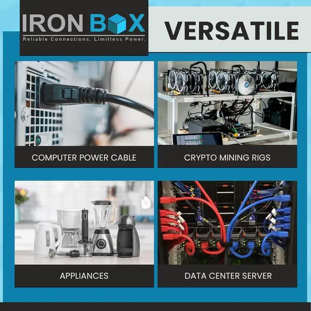 Alt view image 6 of 7 - IronBox Electric NEMA 5-20 Plug to C13 Connector Power Cords, 15A, 125V, 14/3 SJT Jacket - Power Supply Replacement Cable - UL Listed Heavy Duty Cord for Computer, PDU, Monitor & More (3ft, Molded)