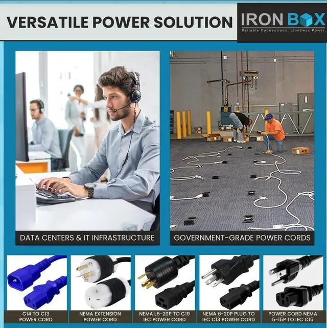Alt view image 7 of 7 - IronBox Electric NEMA 5-20 Plug to C13 Connector Power Cords, 15A, 125V, 14/3 SJT Jacket - Power Supply Replacement Cable - UL Listed Heavy Duty Cord for Computer, PDU, Monitor & More (3ft, Molded)