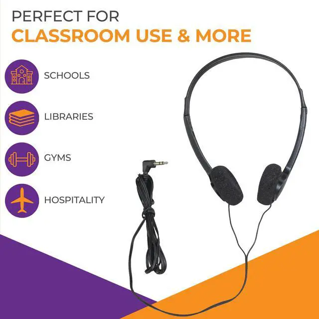 Alt view image 3 of 6 - SN09 Bulk Headphones 25 Pack Disposable Stereo Classroom Headphones, Black Affordable for Schools, Testing, Libraries