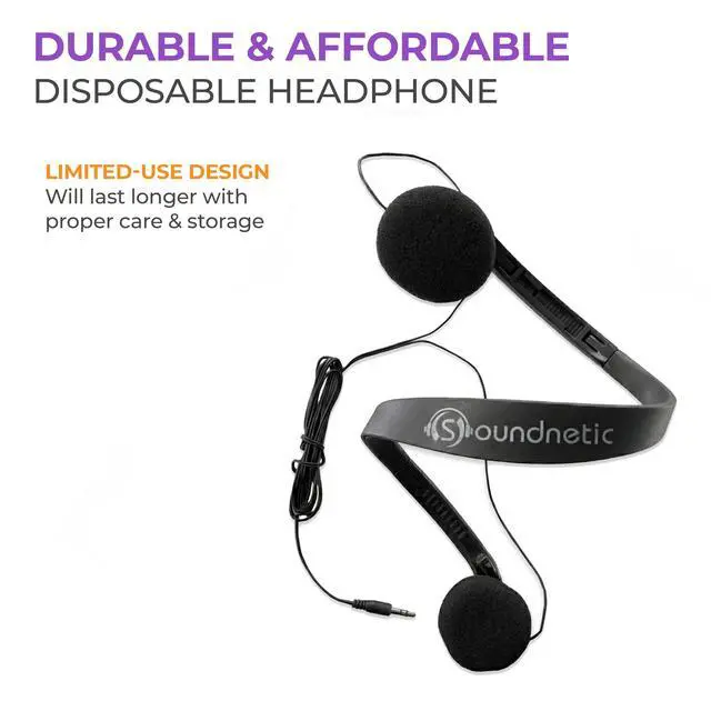 Alt view image 6 of 6 - SN09 Bulk Headphones 25 Pack Disposable Stereo Classroom Headphones, Black Affordable for Schools, Testing, Libraries