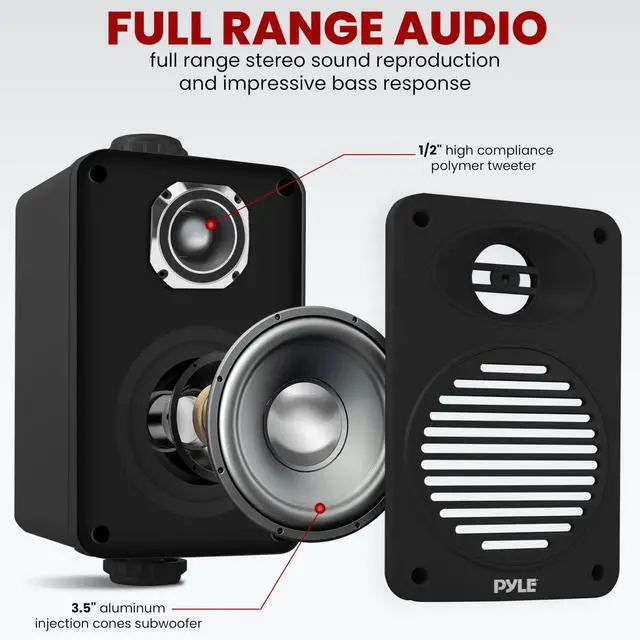 Alt view image 2 of 7 - Indoor Outdoor Speakers Pair - 200 Watt Dual Waterproof 3.5 2-Way Full Range Speaker System w/ 1/2 High Compliance Polymer Tweeter - in-Home, Boat, Marine, Deck, Patio, Poolside (Black)