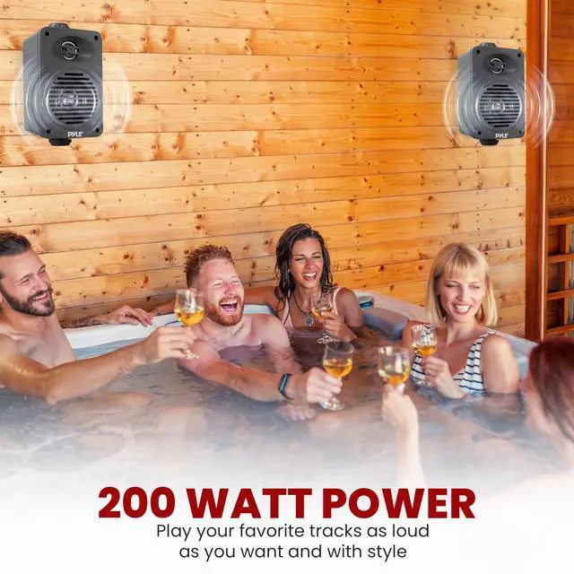 Alt view image 6 of 7 - Indoor Outdoor Speakers Pair - 200 Watt Dual Waterproof 3.5 2-Way Full Range Speaker System w/ 1/2 High Compliance Polymer Tweeter - in-Home, Boat, Marine, Deck, Patio, Poolside (Black)