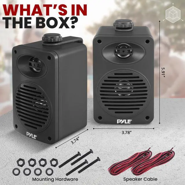 Alt view image 7 of 7 - Indoor Outdoor Speakers Pair - 200 Watt Dual Waterproof 3.5 2-Way Full Range Speaker System w/ 1/2 High Compliance Polymer Tweeter - in-Home, Boat, Marine, Deck, Patio, Poolside (Black)