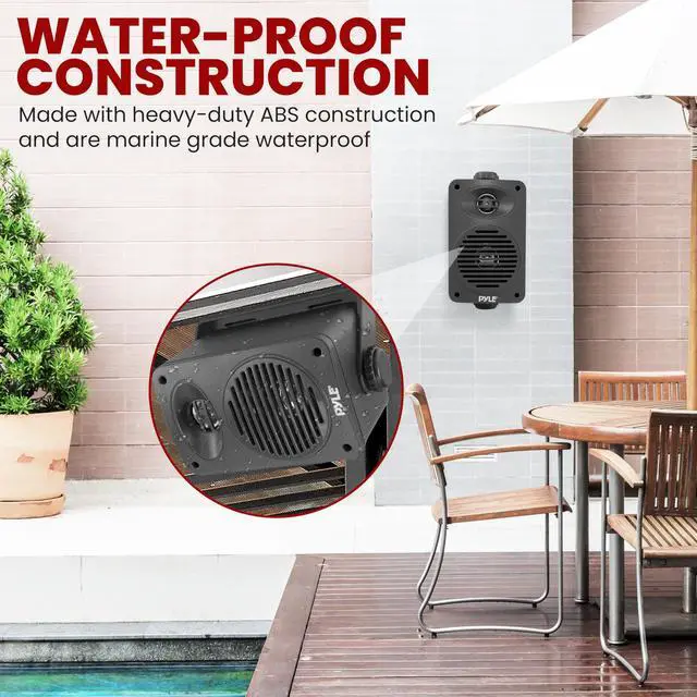 Alt view image 4 of 7 - Indoor Outdoor Speakers Pair - 200 Watt Dual Waterproof 3.5 2-Way Full Range Speaker System w/ 1/2 High Compliance Polymer Tweeter - in-Home, Boat, Marine, Deck, Patio, Poolside (Black)