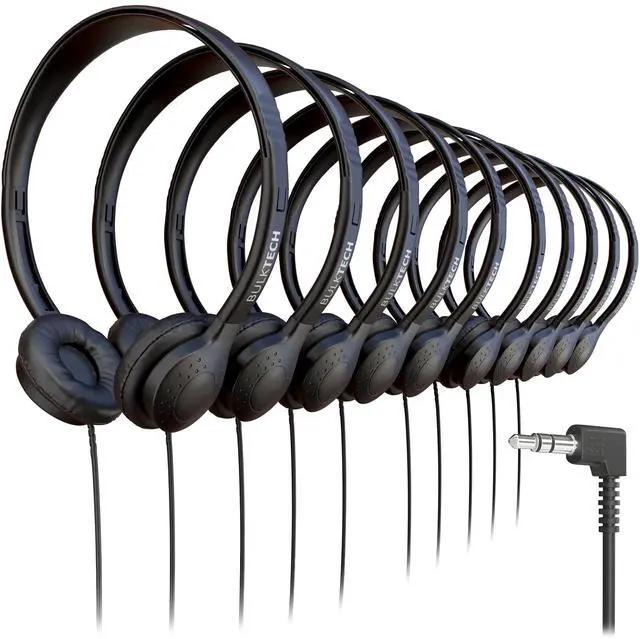 Main image of 40 Pack Bulk Wired On-Ear Leather Headphones with 3.5mm Connector, Black