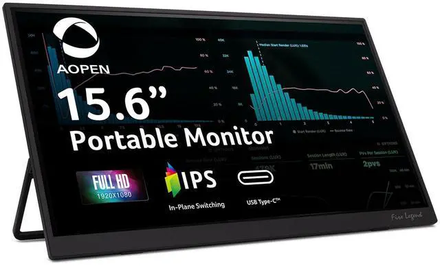 Main image of AOPEN 16PM1Q 15.6in Full HD IPS Portable Monitor USB-C HDMI | 60Hz refresh rate, 6ms response time, ultra-slim design, built-in stand, lightweight and portable construction