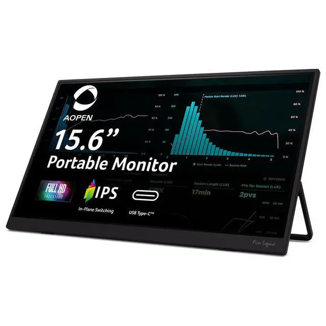 Alt view image 2 of 7 - AOPEN 16PM1Q 15.6in Full HD IPS Portable Monitor USB-C HDMI | 60Hz refresh rate, 6ms response time, ultra-slim design, built-in stand, lightweight and portable construction