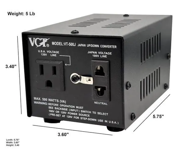 Alt view image 3 of 6 - VT-500J - Japanese Step Up/Down Voltage Transformer Converts Japan 100 Volts To 110V OR Vice Versa - 500 Watt