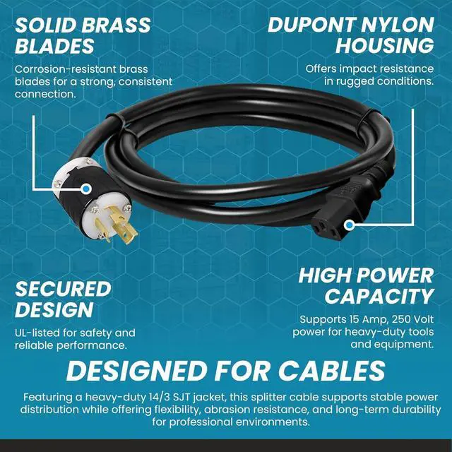 Alt view image 4 of 7 - IronBox Electric NEMA L6-15P to IEC C13 Power Cord - 15A, 250V, 14/3 SJT - UL Listed Power Supply Extension Cable - Heavy Duty Plug and Connector for Computer, Data Centers, PDU and More (10ft, Build)