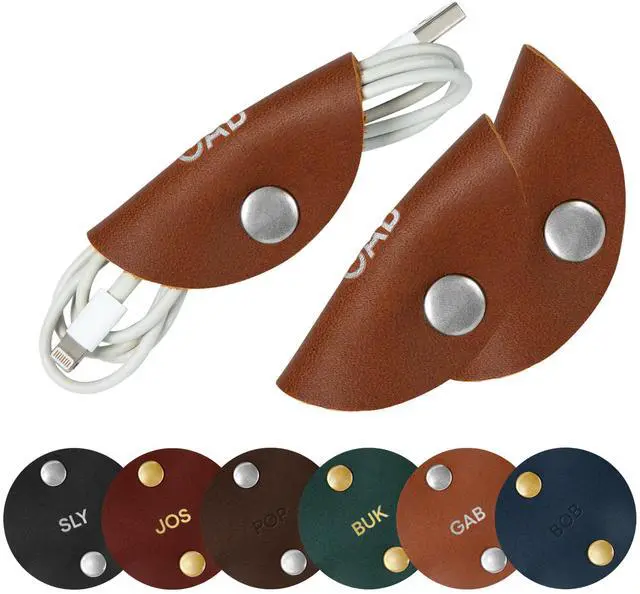 Main image of Personalized Full Grain Leather Cord Organizer Set of 3 | Custom Cable Managing Strap, Monogrammed Cable Holder and Organizer for Cords, Chargers & Earbuds
