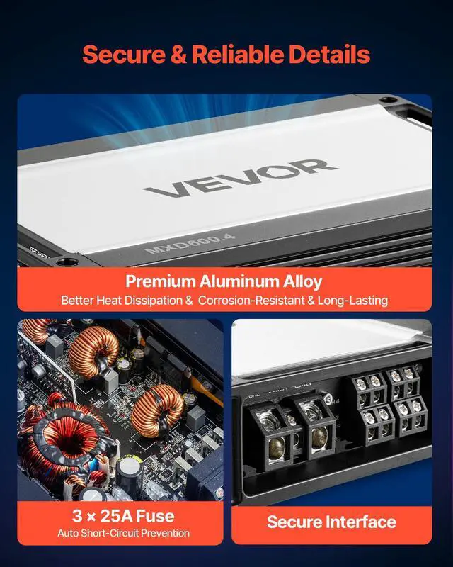 Alt view image 5 of 7 - 4 Channel Car Audio Amplifier 2 Ohm Stable Bridgeable Class D Full Range Amp Max Power 4 x 420W @ 4 Ohm / 4 x 600W @ 2 Ohm for Car SUV Truck Off-Road