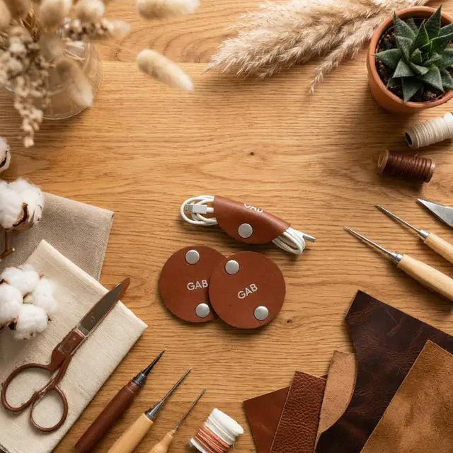 Alt view image 5 of 7 - Personalized Full Grain Leather Cord Organizer Set of 3 | Custom Cable Managing Strap, Monogrammed Cable Holder and Organizer for Cords, Chargers & Earbuds