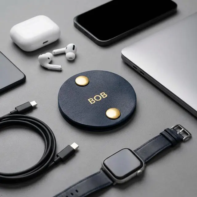 Alt view image 6 of 7 - Personalized Full Grain Leather Cord Organizer Set of 3 | Custom Cable Managing Strap, Monogrammed Cable Holder and Organizer for Cords, Chargers & Earbuds