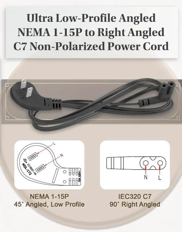 Alt view image 3 of 5 - 6 Feet UL Listed Right-Angle Power Cord for JBL Partybox 1000 200 Wireless Bluetooth Audio System Speaker 2 Prong AC Replacement Power Cord Cable