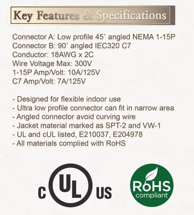 Alt view image 5 of 5 - 6 Feet UL Listed Right-Angle Power Cord for JBL Partybox 1000 200 Wireless Bluetooth Audio System Speaker 2 Prong AC Replacement Power Cord Cable