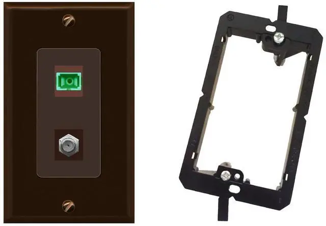 Main image of 1 Port SC-APC Fiber Simplex 1 Port Coax Cable TV- F-Type Decorative Wall Plate Bracket Included - Brown