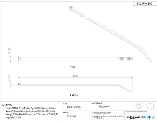 Alt view image 4 of 4 - BT6LH-C0 Cable Tie, Metal Barb, Light Heavy, Weather Resistant Nylon 6.6, 21.2-Inch Length, Black (100-Pack)