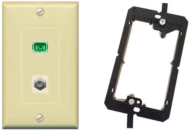 Main image of 1 Port SC-APC Fiber Simplex 1 Port Coax Cable TV- F-Type Decorative Wall Plate Bracket Included - Ivory