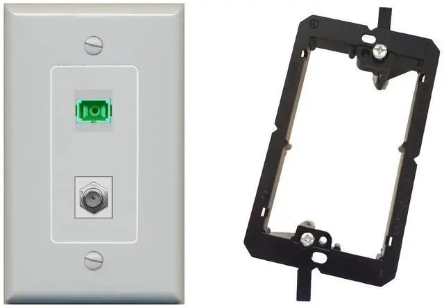 Main image of 1 Port SC-APC Fiber Simplex 1 Port Coax Cable TV- F-Type Decorative Wall Plate Bracket Included - Gray