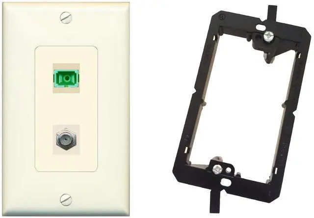 Main image of 1 Port SC-APC Fiber Simplex 1 Port Coax Cable TV- F-Type Decorative Wall Plate Bracket Included - Light-Almond