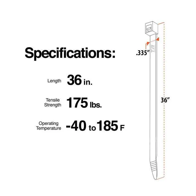 Alt view image 4 of 4 - Contractor Series UV Cable Ties (50-Piece), 36", Type 21S, Made in USA