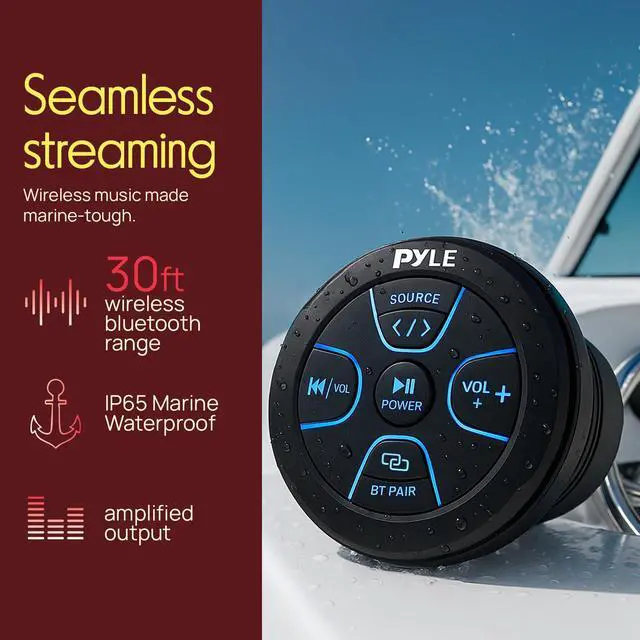 Alt view image 2 of 7 - Amplified Wireless BT Audio Controller - 300 Watt Waterproof Rated Marine Receiver Remote Control for Car, Truck, Boat, 4x4, PowerSport Vehicles, Full Range Stereo Sound Reproduction -PLMRBT20