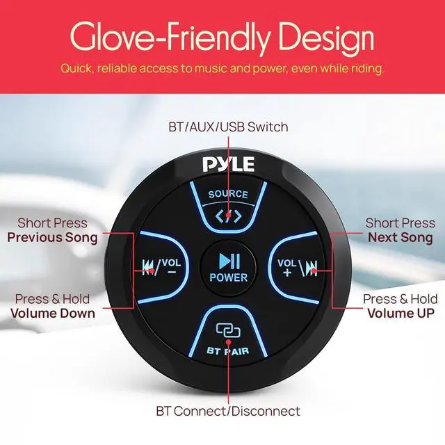 Alt view image 3 of 7 - Amplified Wireless BT Audio Controller - 300 Watt Waterproof Rated Marine Receiver Remote Control for Car, Truck, Boat, 4x4, PowerSport Vehicles, Full Range Stereo Sound Reproduction -PLMRBT20