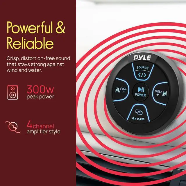 Alt view image 4 of 7 - Amplified Wireless BT Audio Controller - 300 Watt Waterproof Rated Marine Receiver Remote Control for Car, Truck, Boat, 4x4, PowerSport Vehicles, Full Range Stereo Sound Reproduction -PLMRBT20