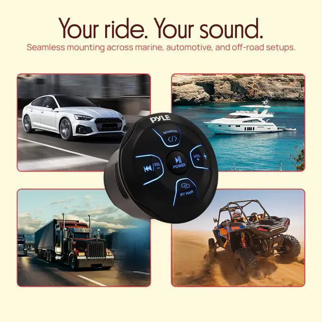 Alt view image 5 of 7 - Amplified Wireless BT Audio Controller - 300 Watt Waterproof Rated Marine Receiver Remote Control for Car, Truck, Boat, 4x4, PowerSport Vehicles, Full Range Stereo Sound Reproduction -PLMRBT20