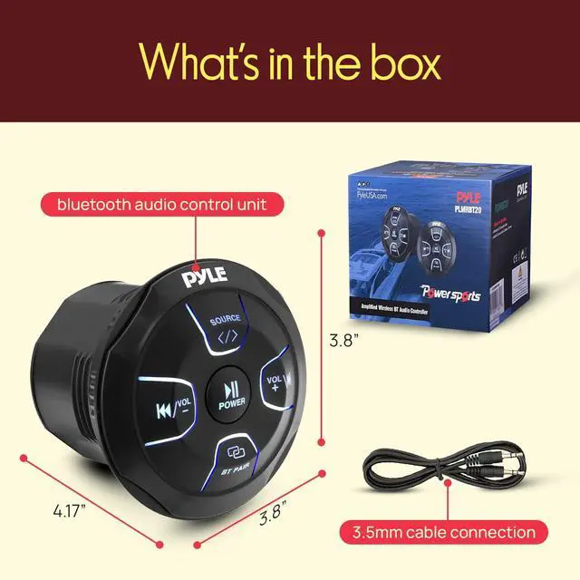 Alt view image 7 of 7 - Amplified Wireless BT Audio Controller - 300 Watt Waterproof Rated Marine Receiver Remote Control for Car, Truck, Boat, 4x4, PowerSport Vehicles, Full Range Stereo Sound Reproduction -PLMRBT20