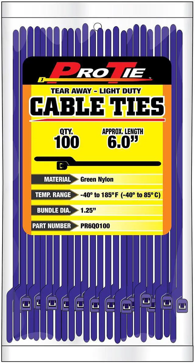 Main image of Pro Tie PR6QO100 5.5-Inch Quik Off Tear Away Cable Tie, Purple Polypropylene 100-Pack