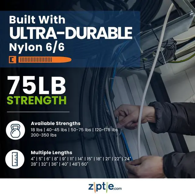 Alt view image 3 of 7 - 11-Inch Dark Green Nylon Multi-Purpose Zip Ties - 75-lb Tensile Strength Cord Management - UL 21S Listed Tie Wraps - Indoor Multi-Purpose (100-Pack)