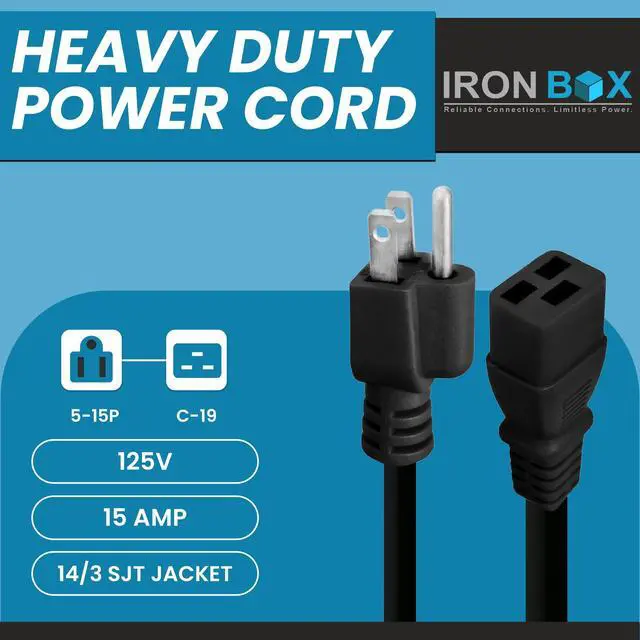 Alt view image 2 of 7 - IronBox Electric - Heavy Duty 5-15P to C19 Power Cord - 15A, 125V, 14/3 SJT Jacket - Computer Power Supply Extension Cords - PSU Wire Connectors - Versatile for Home and Office Use(Black, 10 Foot)