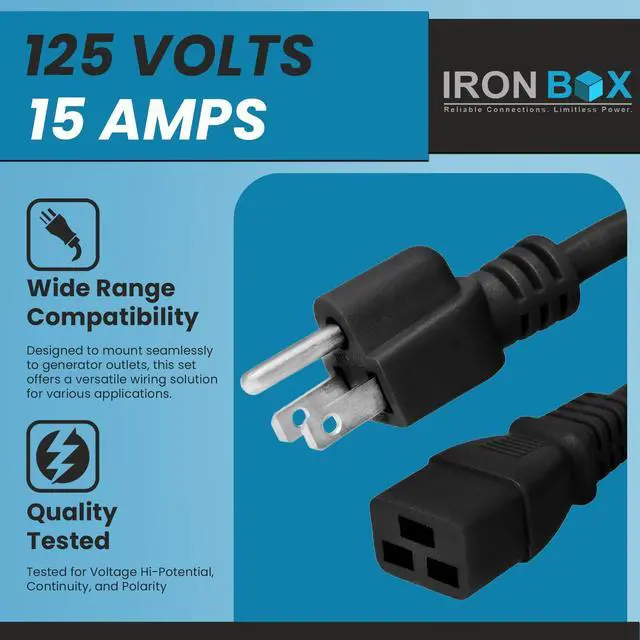 Alt view image 3 of 7 - IronBox Electric - Heavy Duty 5-15P to C19 Power Cord - 15A, 125V, 14/3 SJT Jacket - Computer Power Supply Extension Cords - PSU Wire Connectors - Versatile for Home and Office Use(Black, 10 Foot)