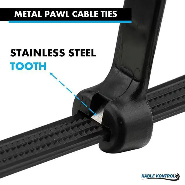Alt view image 4 of 7 - Metal Pawl Cable Ties, 18 Inch 100 Pcs, 120 Lbs Test Black | Metal Tooth, Stainless Steel Toothed Self-Locking Ties, UV Resistant Steel Barb Zip Ties for Indoor & Outdoor Use