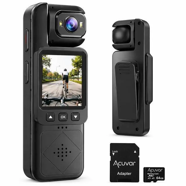Main image of Mini Clip-On Body Camera 1080P with 360° Rotating Lens, Wearable Recording Camera with WiFi, LCD Screen & 64GB Card