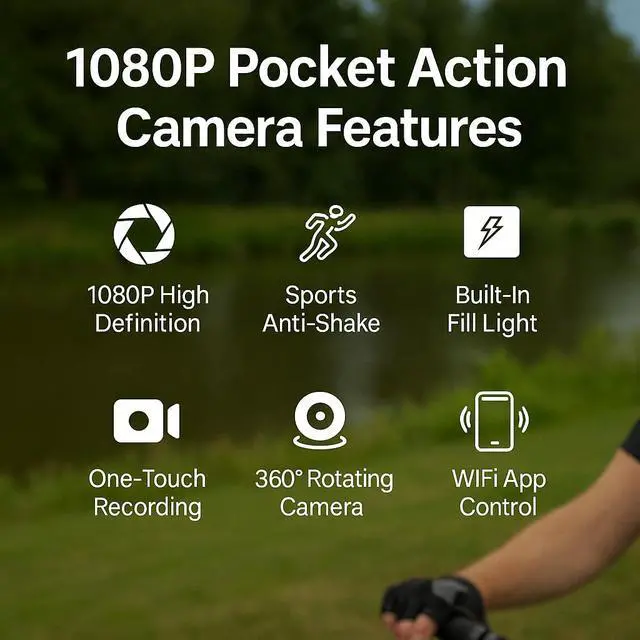Alt view image 4 of 7 - Mini Clip-On Body Camera 1080P with 360° Rotating Lens, Wearable Recording Camera with WiFi, LCD Screen & 64GB Card