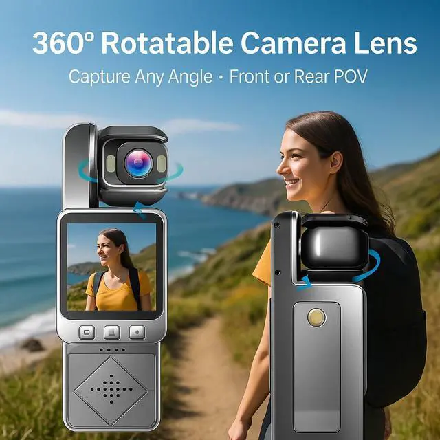 Alt view image 5 of 7 - Mini Clip-On Body Camera 1080P with 360° Rotating Lens, Wearable Recording Camera with WiFi, LCD Screen & 64GB Card