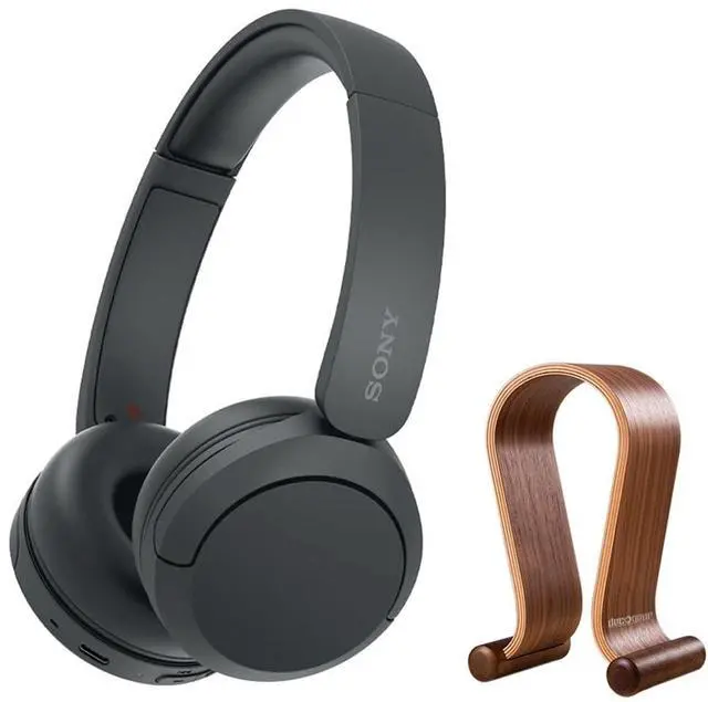 Main image of WH-CH520 Wireless Headphones with Microphone, Black Bundle with Wood Headphone Display Stand Secure Tabletop Holder/Gaming Headset Hanger