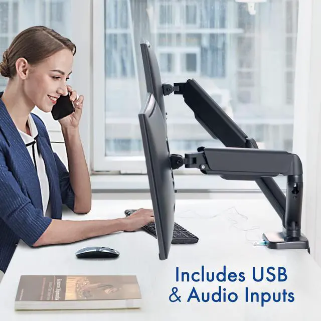 Alt view image 2 of 7 - Dual Spring LCD Monitor Arms with USB and Multimedia Ports for: Dell 27-inch USB-C Monitor S2723HC - Full HD (1920 x 1080 Display, 75Hz Refresh Rate, 4MS