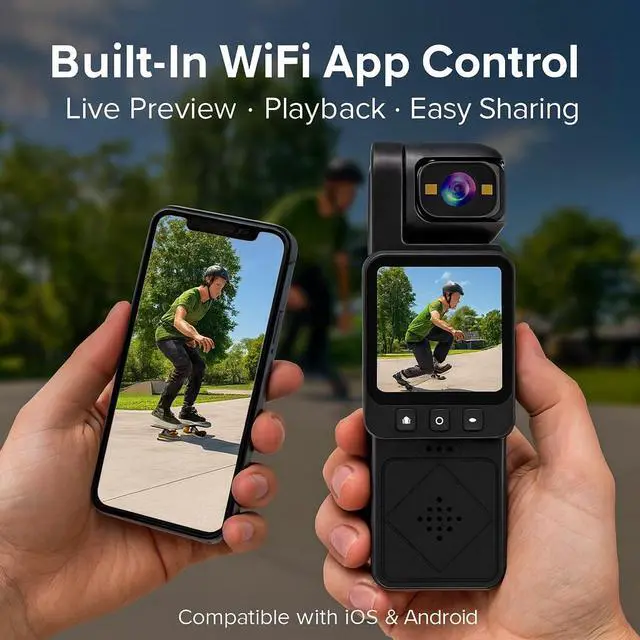 Alt view image 7 of 7 - Mini Clip-On Body Camera 1080P with 360° Rotating Lens, Wearable Recording Camera with WiFi, LCD Screen & 64GB Card