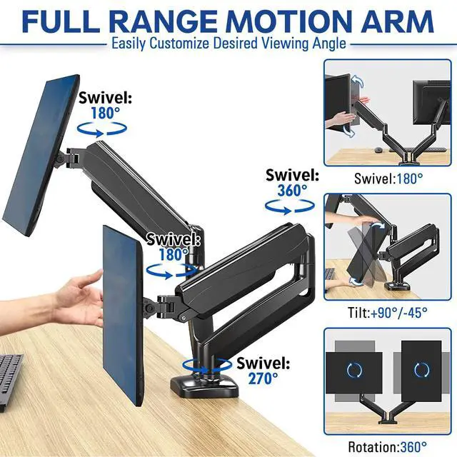Alt view image 7 of 7 - Dual Spring LCD Monitor Arms with USB and Multimedia Ports for: Dell 27-inch USB-C Monitor S2723HC - Full HD (1920 x 1080 Display, 75Hz Refresh Rate, 4MS