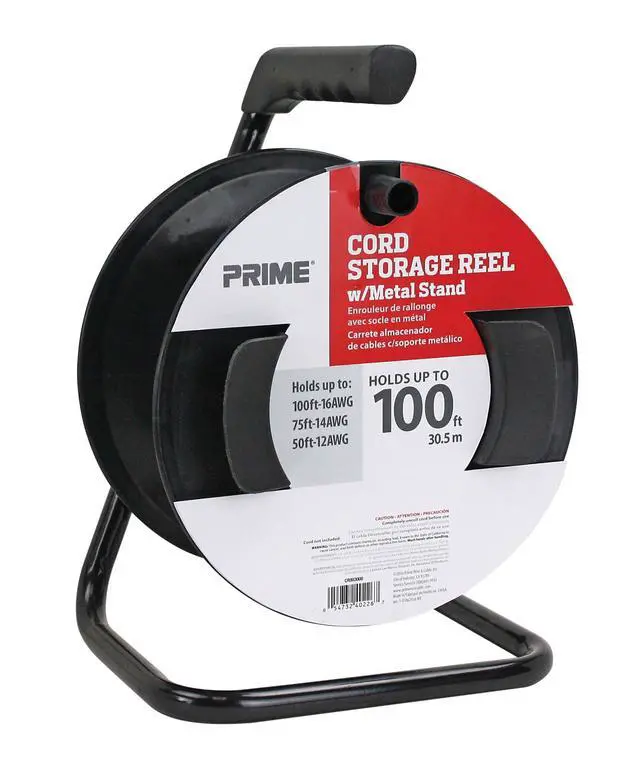 Alt view image 2 of 4 - Prime CR003000 Portable Cord Reel with Metal Stand, Black, Holds 100-Ft of Cord