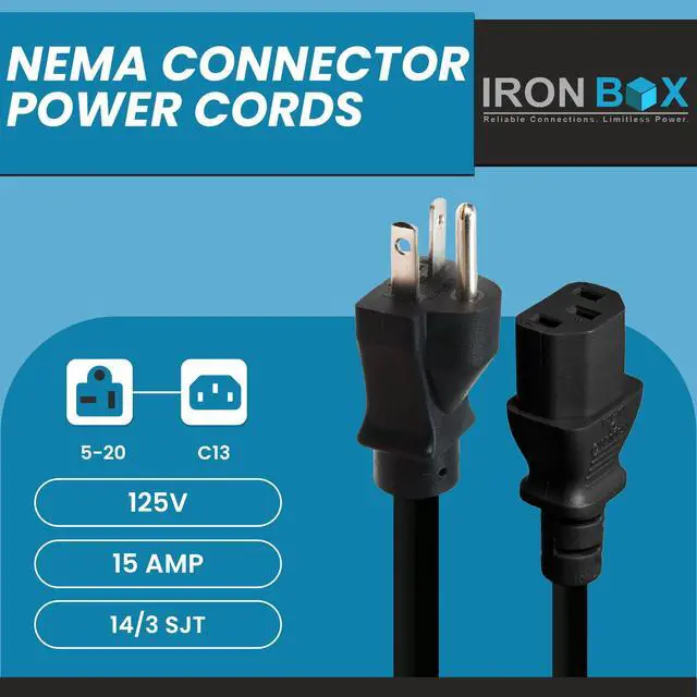 Alt view image 2 of 7 - IronBox Electric NEMA 5-20 Plug to C13 Connector Power Cords, 15A, 125V, 14/3 SJT Jacket - Power Supply Replacement Cable - UL Listed Heavy Duty Cord for Computer, PDU, Monitor & More (3ft, Molded)