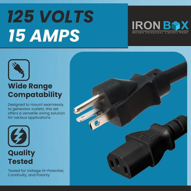 Alt view image 3 of 7 - IronBox Electric NEMA 5-20 Plug to C13 Connector Power Cords, 15A, 125V, 14/3 SJT Jacket - Power Supply Replacement Cable - UL Listed Heavy Duty Cord for Computer, PDU, Monitor & More (3ft, Molded)