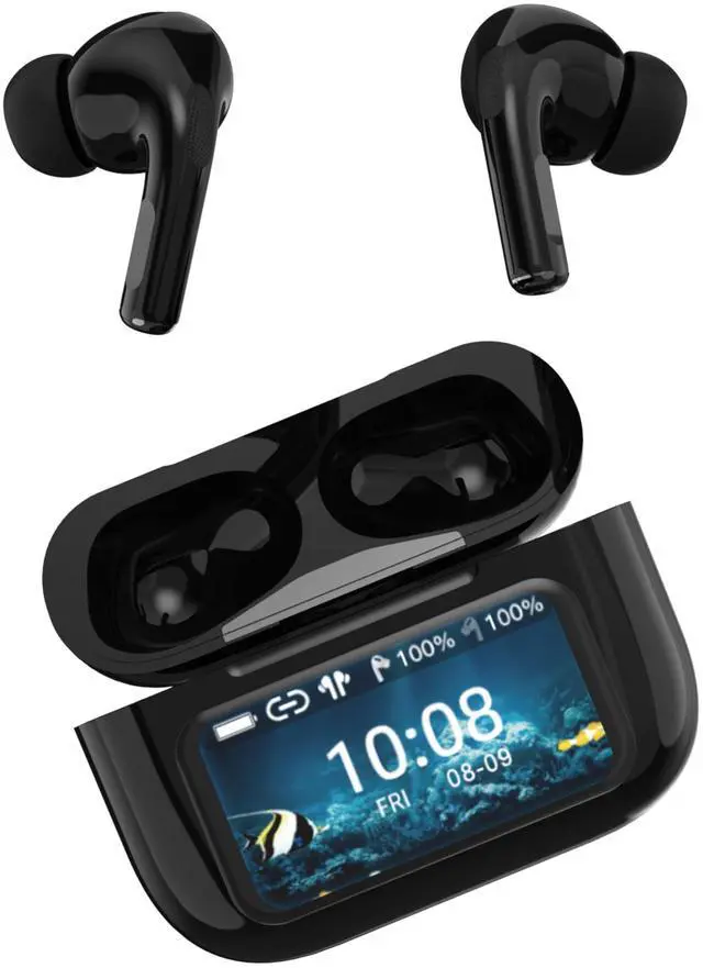Main image of IQ Sound IQ-341 ANC & ENC Bluetooth Earphone with Touchscreen Display Charging Case, True Wireless Earbuds, Stereo Sound, Dual Mic, Voice Assistant, In-Ear Detection, USB-C Charging (Black)