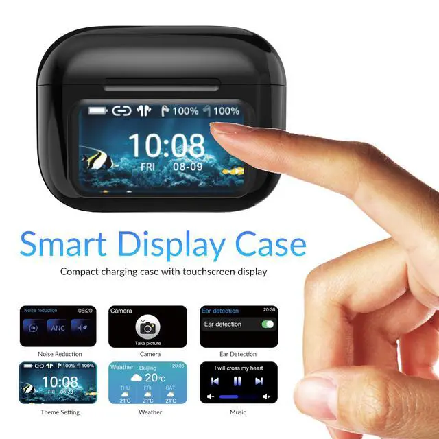 Alt view image 3 of 7 - IQ Sound IQ-341 ANC & ENC Bluetooth Earphone with Touchscreen Display Charging Case, True Wireless Earbuds, Stereo Sound, Dual Mic, Voice Assistant, In-Ear Detection, USB-C Charging (Black)